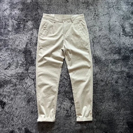 2025 Summer New American Retro Thin Micro Elasticity Casual Pants Men's Simple 98% Cotton Slim CHINO Business Straight Trousers