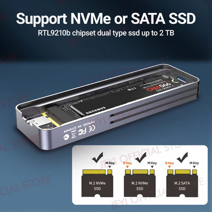 JEYI Visual Smart M.2 NVMe NGFF SSD Enclosure, Supports 5s Write Protection, 3s Re-connect, USB 3.2 Gen2 10Gbps, UASP Trim