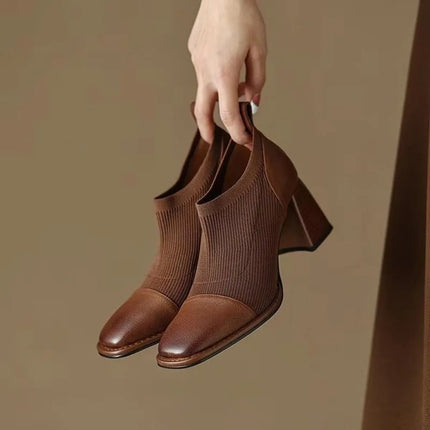 Retro Women's Shoes Square Head French High Heels Women's Ankle Boots Deep Cut Single Shoes 2026 Spring New Small Leather Shoes