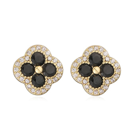HECHENG,18K Golden-plated Inlaid CZ Stone Flower Shape Sweet Romantic Metal Ladies Jewellery Earrings Gift 1 Pair