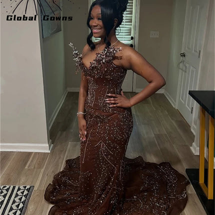 Sparkling Crystal Prom Dresses 2026 Beading Mermaid Evening Party Gowns Sleeveless Customized Strapless vestidos largos fiesta