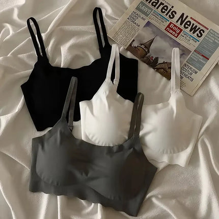 Seamless Bra Ice Silk Vest Push Up Bras Lingerie Sleep Top Padded Bralette No Steel Ring Gathering Lingerie Underwear Лифчик