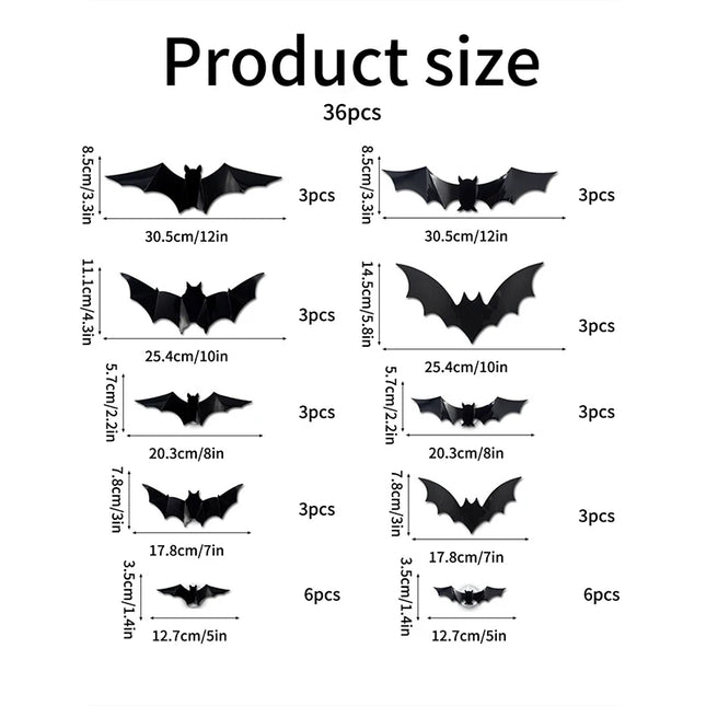 12-72 PC Halloween LED 3D Bat Wall Stickers Self Adhesive Night Light PET Material Glow in Dark Stickers Haunt House Party Decor