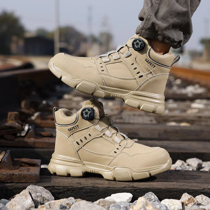 Men Steel Toe Safety Work Boots Anti-smash Puncture Proof Kevlar Midsole Waterproof Lightweight Industrial Shoes Rotary Buckle