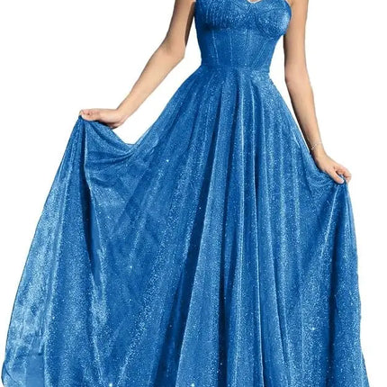 Sparkly Tulle Prom Dresses for Women 2025 Long Corset A Line Spaghetti Straps Glitter Formal Gowns Evening Dress Customized