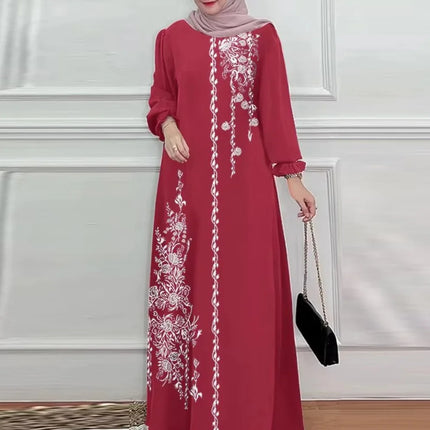 Ramadan new Muslim Saudi Arabian Dubai robe Southeast Asian positioning print ethnic style retro loose Islamic plus size dress