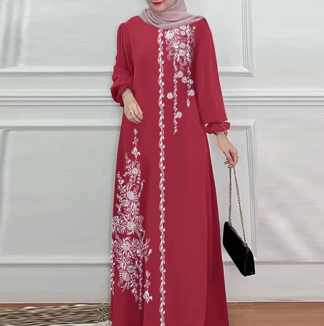 Ramadan neu muslimisch Saudi-Arabien Dubai Robe südostasiatischer Positionierungsdruck ethnischer Stil Retro lose islamische Übergröße Kleid