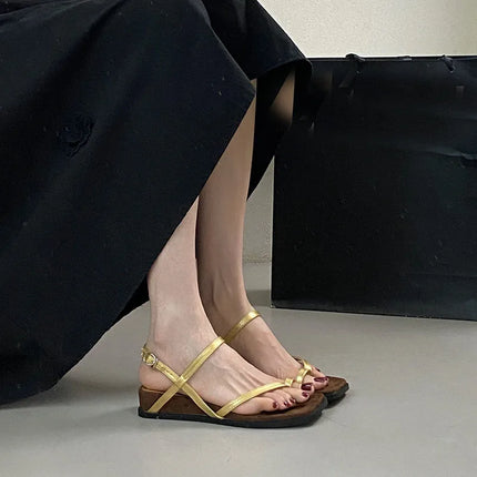 Female Wedges Footwear Heeled Sandals Shoes For Ladies Square Toe Fashion Buckle Strap Women Wedges Sandals Shoes Flip flops