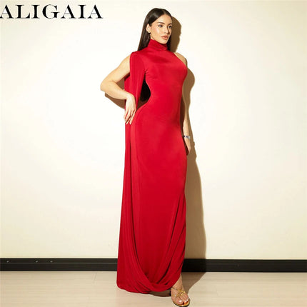 Elegant Split Turtleneck Sexy Maxi Dress Women Gown One-shoulder High Waist Bodycon Solid Fashion Club Party Long Dress 2626 New