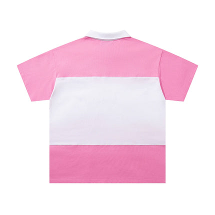 Contrast Color Embroidery Striped Polo Tshirts for Men and Women Shinning Diamond Cotton Loose Summer Tshirts Oversized
