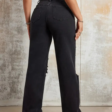 2025 New Style Women's Jeans Women's Spring And Autumn New Hot Selling Street INS Same Style Print Ripped Straight Jeans