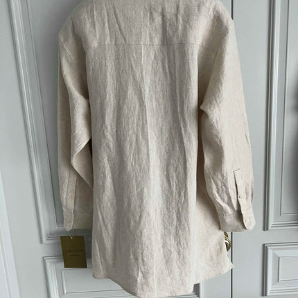 TOP-YAMAMOTO original design, French linen, bad old man printed linen shirt, light-colored gentleman