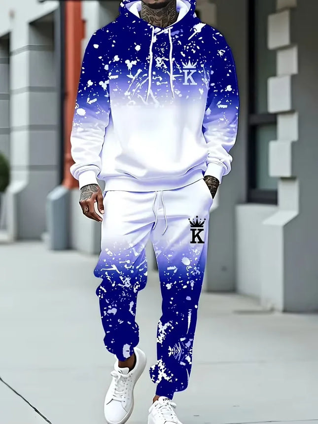 Traje con capucha impreso en 3D Autumn King, sudaderas y pantalones de chándal para hombre, conjunto de chándal informal de dos piezas a la moda, ropa para hombre