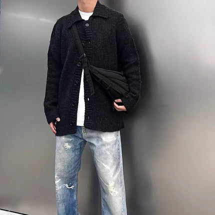 Top Quality Oversized Button Lapel Cardigan Men Women Black Dark Gray Casual Fashion Couple Our Legacy Knitted Sweater With Tag