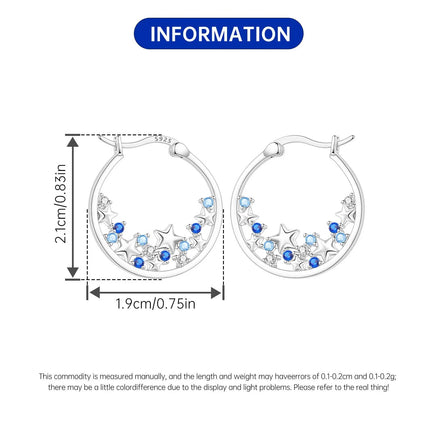 Orstarry 925 Sterling Silver Blue Zircon Starry Sky Earring Original Jewelry Hoop Earrings Women Jewelry Party Trendy Gifts