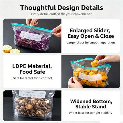 Zipper Seal Food Storage Bags Extra Thick Reusable Leakproof Microwave Friendly Freezer Safe for Fridge Food Sorting Keep Fresh
