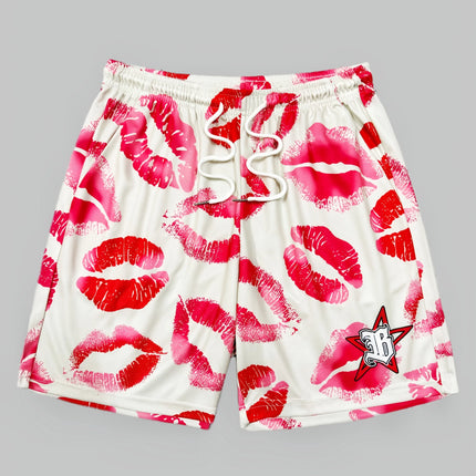 American Romantic Red Lip Print Quick Drying Sports Basketball Shorts, Casual Fitness Shorts