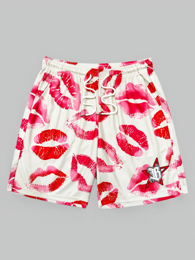 Amerikanische Romantische Rote Lippenabdruck Schnelltrocknende Sport-Basketballshorts, Lässige Fitness-Shorts