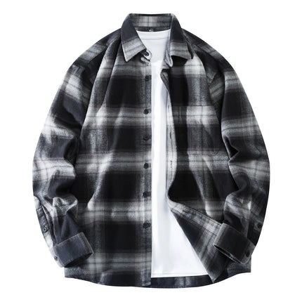 50S 2025 New In Autumn and Winter Pure Thick Cotton Flannel Polished Plaid Shirt With Pocket Men's Casual  Long-sleeved Shirt