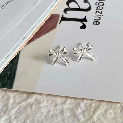 PANJBJ 925 Sterling Silver Bow Knot Earring for Women Texture Tassels Sweet Romantic Korean Jewelry Gift Dropshipping