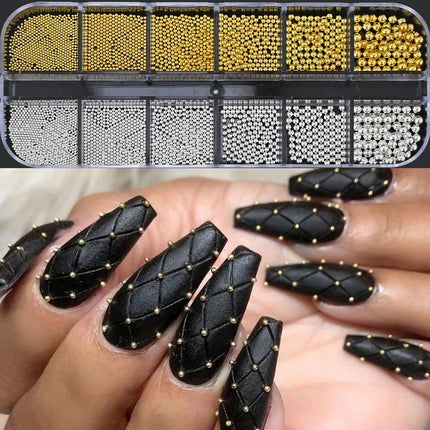 1 Box Half Round Flatback Nail Rhinestones Multi Size Gold& Silver Metal Pearls Caviar Nail Art Decorations Flat Back Gold Beads