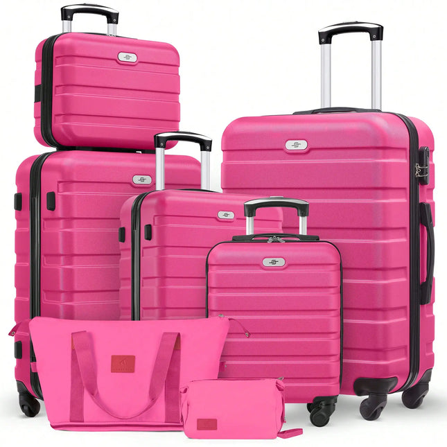 Large Capacity ABS Hardside Luggage Set, 16/20/24/28 Inch Spinner Suitcases + 2 Travel Bags + 1 Cosmetic Case, 7-Piece Set For Holiday Travel