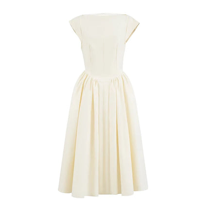 YENKYE  2025 Women Sexy Backless Elegant Party Midi Dress Short Sleeve O Neck Solid A-line Autumn Dresses Female Vestidos