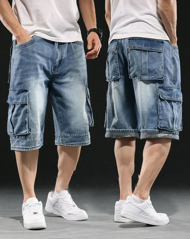 Herren Weite Jeansshorts Mehrere Taschen 7-Punkt Arbeits-Cargo-Jeansshorts Große Größen Denimshorts Herren