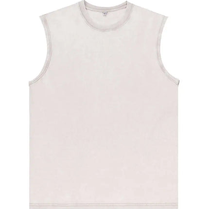 2025 New Summer Men's Washed Cotton Tank Tops Muscle Gym Sleeveless Workout T Shirts Running Beach Loose Cutoff Tees