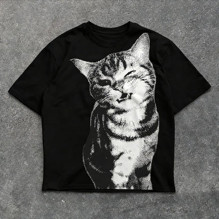 Summer Harajuku Letter Graphic T Shirts Y2k Tops Cat Print Women High Street Oversized T Shirt Streetwear Vintage Tee Clothing