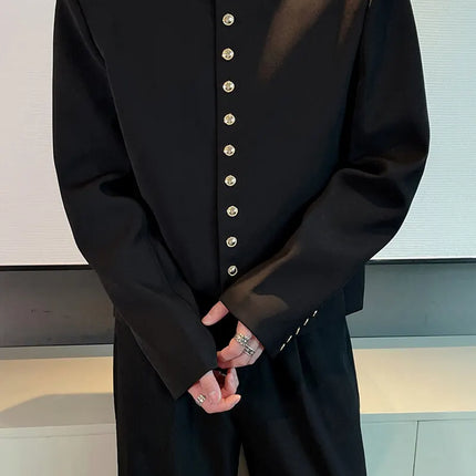 Chinese Style Stand Collar Jacket Men Single Breasted Solid Color Casual Jackets Social Streetwear Men Clothing