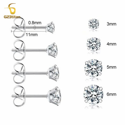 1 Pair Implant Grade G23 Titanium Stud Earrings for Men Women 2-6mm White Zircon Simple Initial Ear Piercing Jewelry Small Gifts