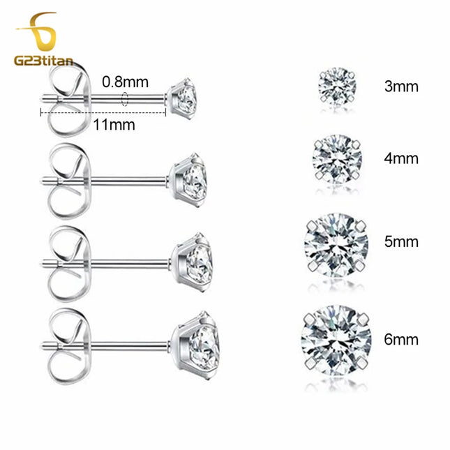 1 Pair Implant Grade G23 Titanium Stud Earrings for Men Women 2-6mm White Zircon Simple Initial Ear - product image 6