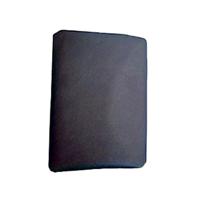 Folded piece of black weed barrier fabric on a white background