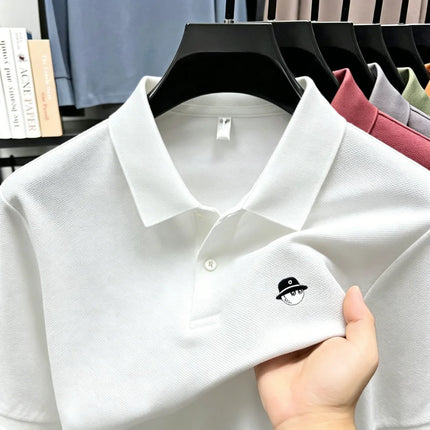 Men's Summer High-End Golf Short-Sleeved Polo Shirt with Collar,Solid Color,Breathable,Office Casual,High-Quality Men's Clothing