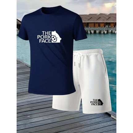 Men'S New Summer Collection2026Short-Sleeved Top Set，Quick-Drying And BreathableThe Pork Face+Pig Head Print Suit