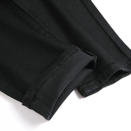 Men Classic Pure Black Jeans All Match Stretch Denim Pants Casual Plus Size Slim Straight Trousers