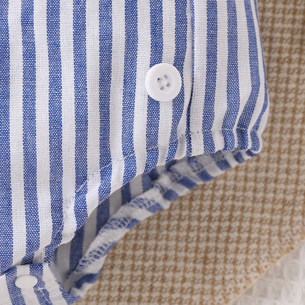 Baby Navy Style Bear Striped Romper with 3D Bear Patch, Cute and Adorable Design, Comfortable and Breathable Summer Jumpsuit