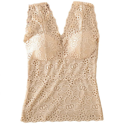 Ubowen For 40100kg Deep V Lace Plus Size Women Camisole Top With Chest Pads For Women Wide Shoulder Straps