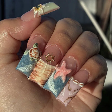 24Pcs Brown Long Coffin False Nails Glitter Ballet Wearable with French Design Fake nails Full Press on Nail Ins Nail Tips Art