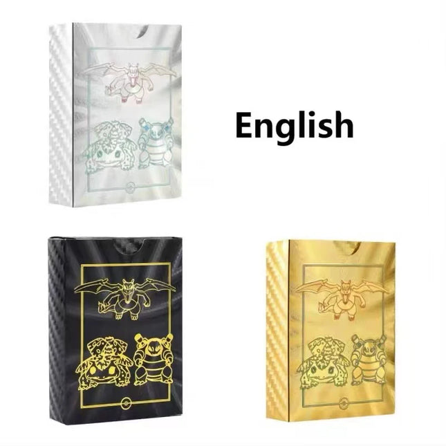 55Pcs Pokémon Karten Goldfolie Goldene Buchstaben Englische Version Regenbogen Vmax EX GX Schwarze Silberne Karte Pikachu Kampfserie Geschenke