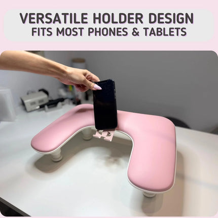 1pcs pink Adjustable Height Nail Arm Rest with Rotating Phone Holde PU Leather Nail Tech Arm Rest, U-Shaped Hand Rest