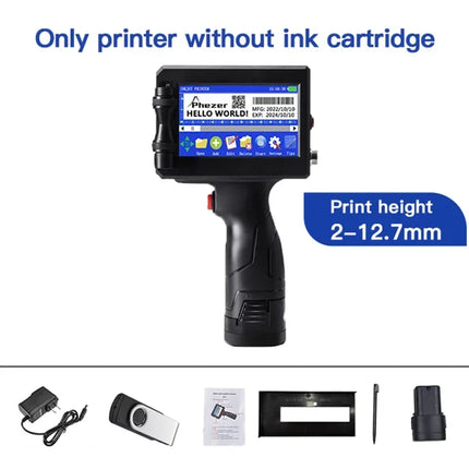 Phezer 12.7/25.4mm Handheld Inkjet Printer QR Code Barcode Batch Code Date Number Logo Expiry Portable Label Printer