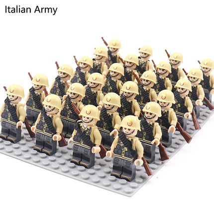 WW2 24pcs/Lot Military Soldiers Building Blocks Set Weapons Soviet US UK China France Army Action Figures Bricks Toys Kids Gifts