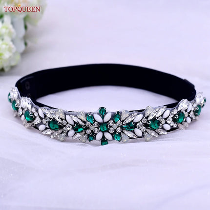 TOPQUEEN S01-E Fashion Floral Rhinestone Buckle Women's Elastic Waist Cinch Belt for Dress Formal Dress Belt Evening Party Band
