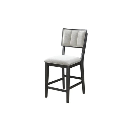 5pc Farmhouse Dining Set with Round Table, Black Gray Natural Grain, Integrated Turntable, Drop Leaves, Built-in Shelving, Fabric Upholstered Chairs