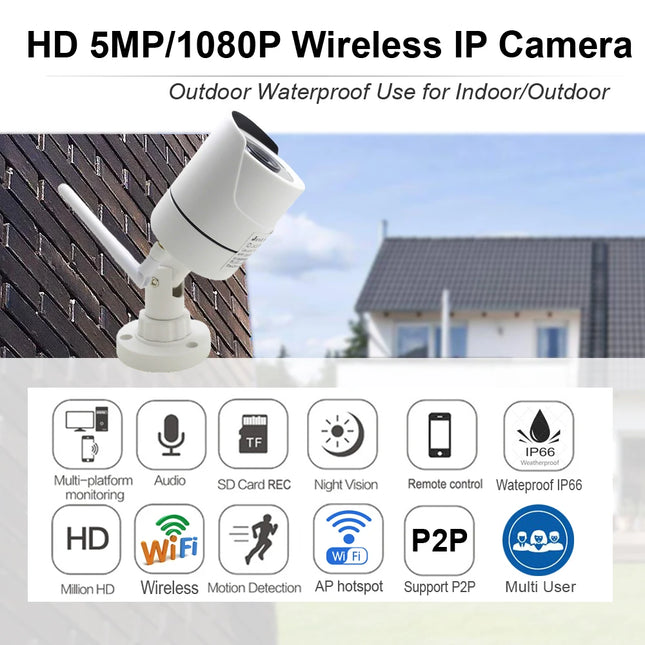 JIENUO Wireless IP Camera 5MP HD Audio Cctv Security Outdoor Waterproof 1080P Night Vision Surveillance Onvif Wifi Home Cam RTSP