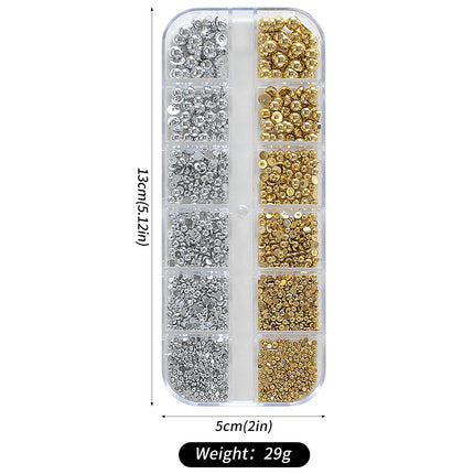 1 Box Half Round Flatback Nail Rhinestones Multi Size Gold& Silver Metal Pearls Caviar Nail Art Decorations Flat Back Gold Beads