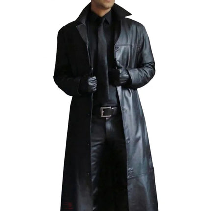 Hot Selling in Stock Men's Extended Trench Coat Men's Fashion ExtendedPULeather Slim Fit Fashion Leather Coat