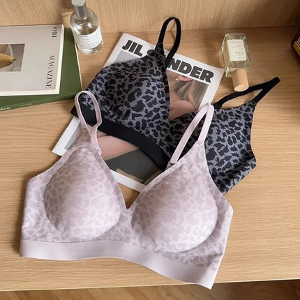 Fashion Leopard Bra Seamless Push Up Design Wireless Lightweight Comfort for Women Small Chest Enhancement